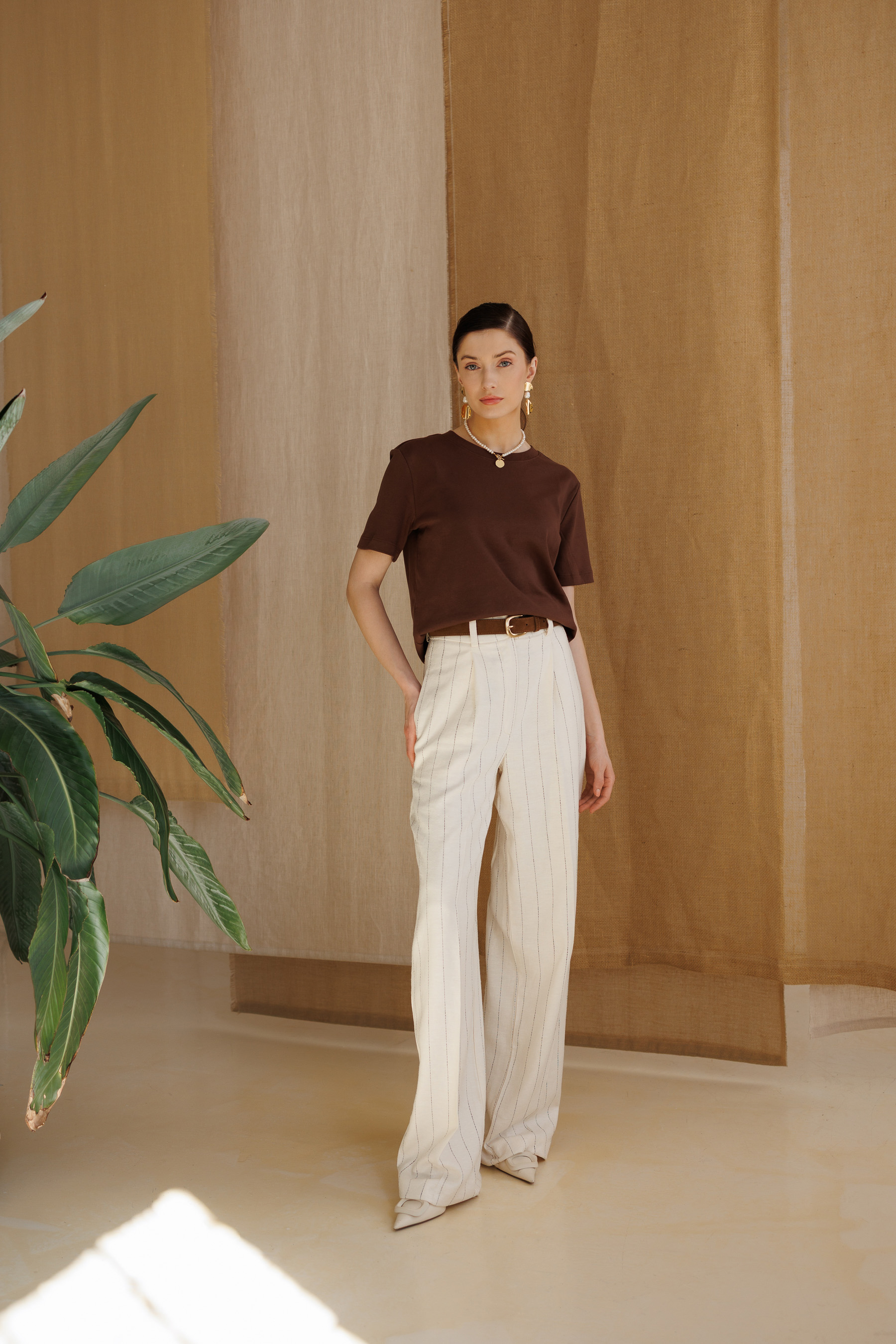 Pantaloni eleganti din in cu dungi (2)